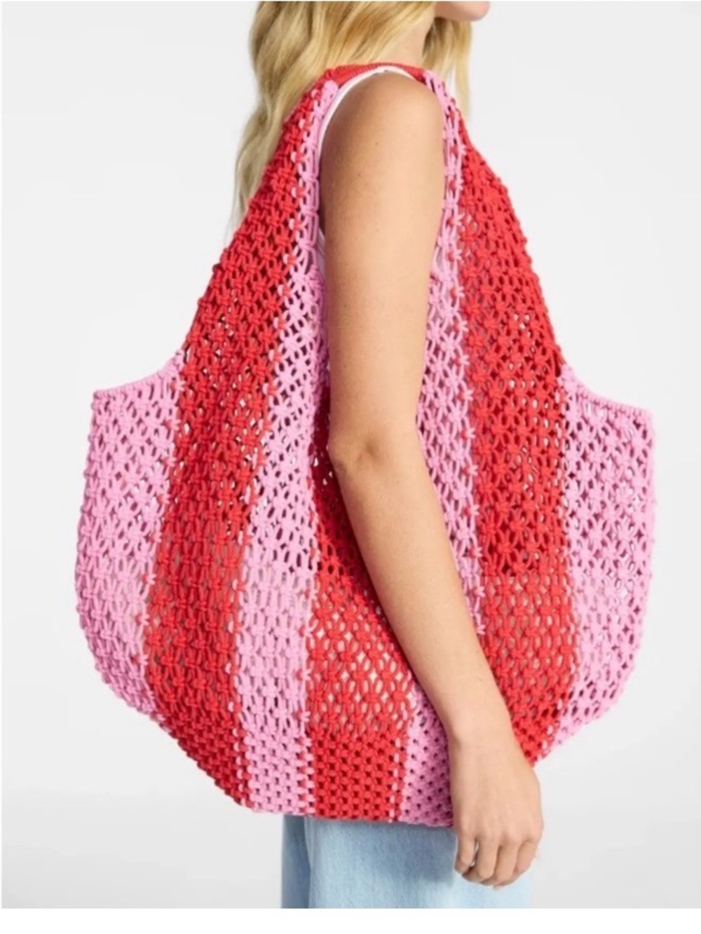 Crochet red and pink Tote Bag